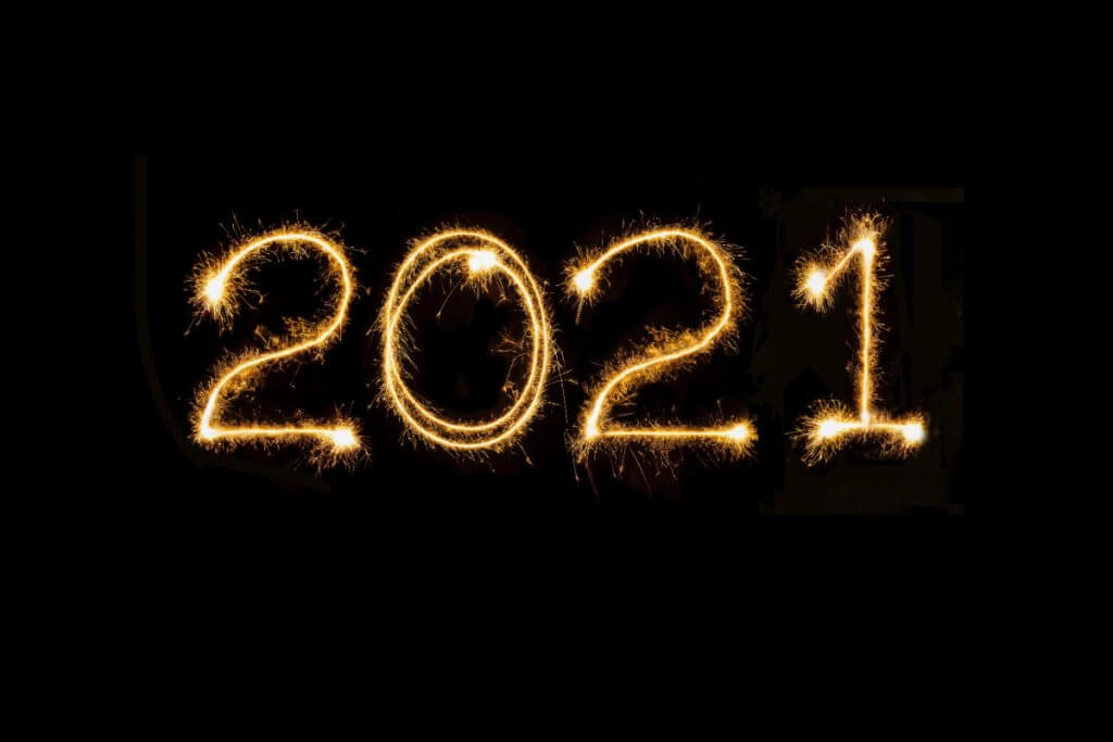 Black background with "2021" in sparklers
