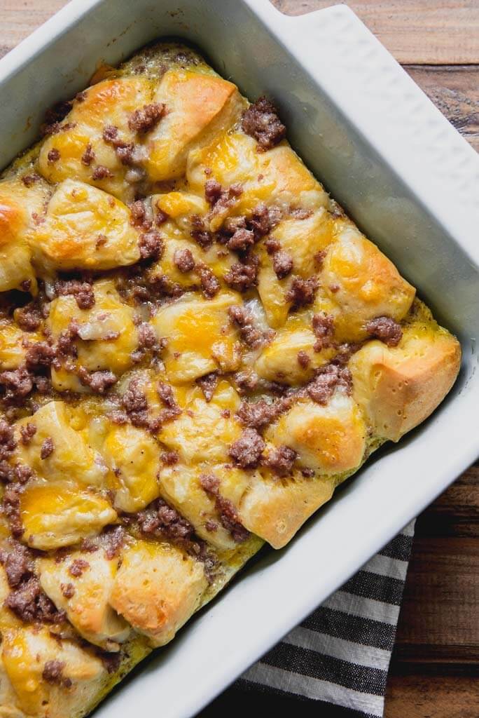 9x13 pan of Breakfast Casserole with Biscuits