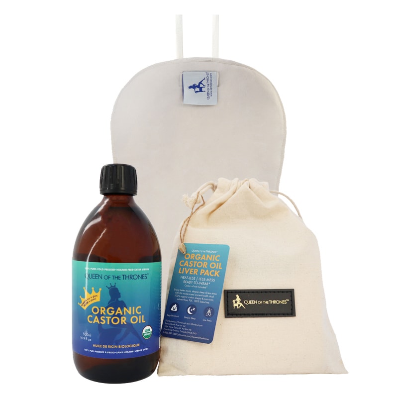 Castor Oil pack and carrying case and organic castor oil bottle