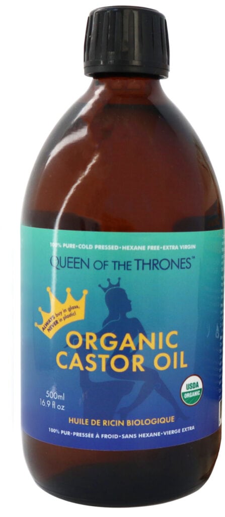 a bottle of organic castor oil from queen of the thrones