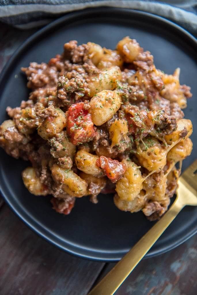Delicious and easy Cheeseburger Gnocchi Skillet is bursting with flavor and is healthy, too! 