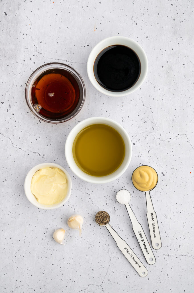 ingredients laid out for creamy balsamic dressing