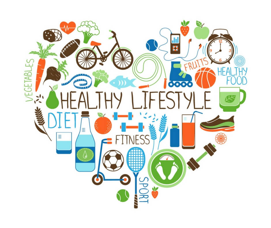 a heart filled with words and pictures displaying a healthy lifestyle
