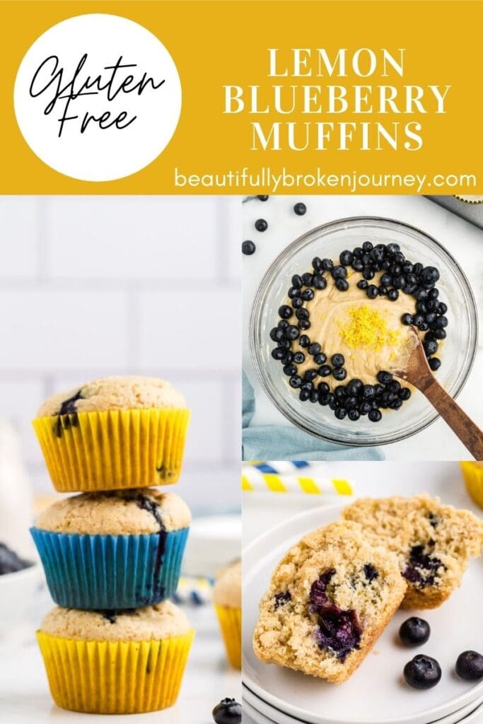 three photos of lemon blueberry muffins