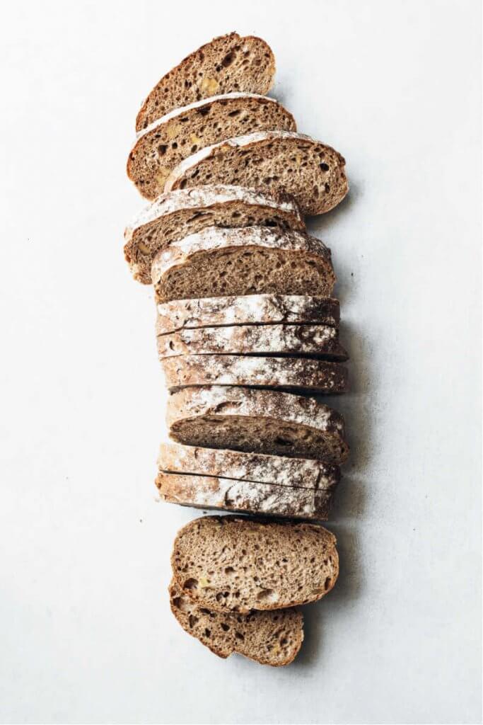 white background with sliced bread
