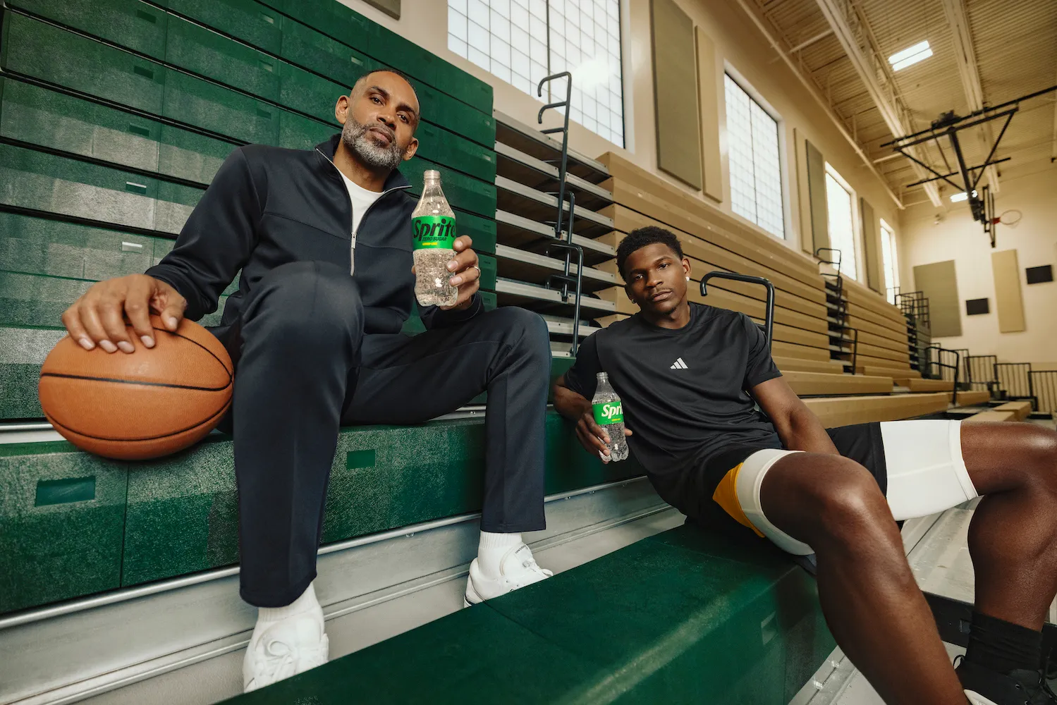 NBA icons Grant Hill (left) and Anthony Edwards bring back an “Obey Your Thirst” campaign for Sprite that first bowed 30 years ago. Hill featured in the original ads from 1994. 