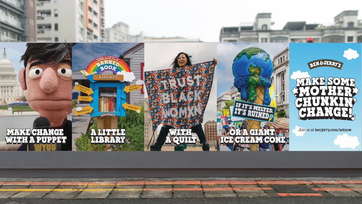 An out-of-home ad featuring a Ben & Jerry's campaign