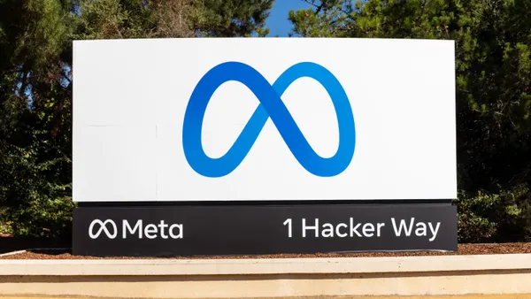 Meta's sign at 1 Hacker Way, California.