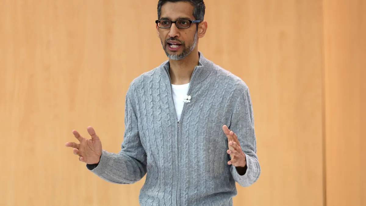 Sundar Pichai speaks during a conference.