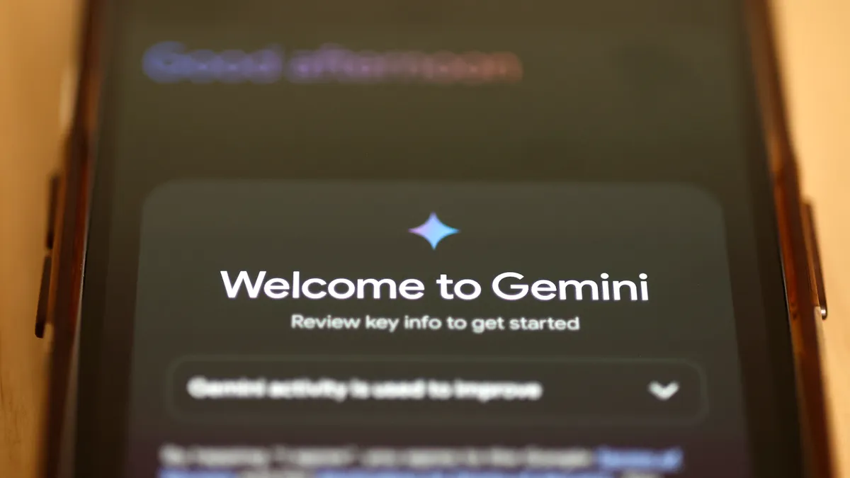 n this photo illustration, Gemini's homepage is seen on a phone on March 18, 2024 in New York City.