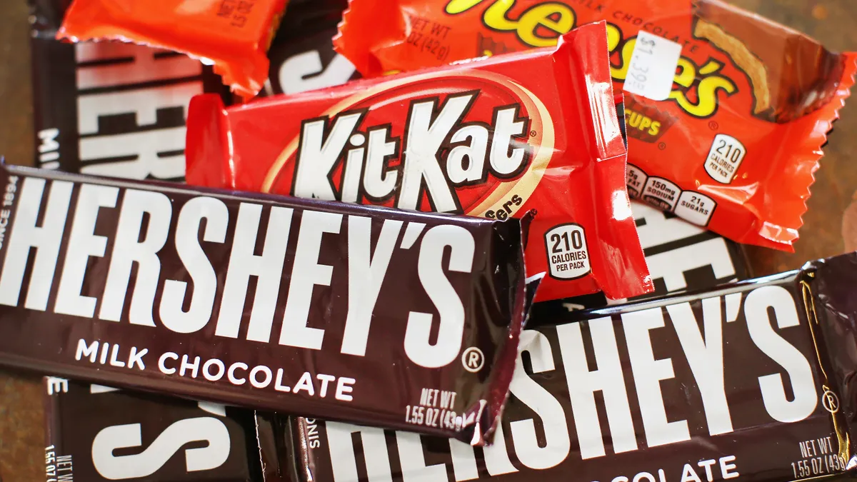 Hershey's chocolate bars are shown on July 16, 2014 in Chicago, Illinois.