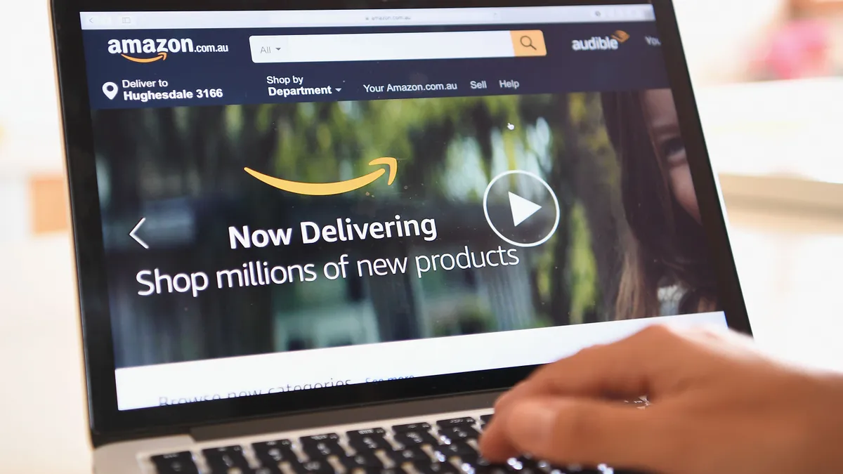 Amazon website open on a laptop