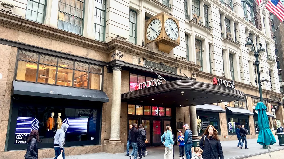 People walking past a department store entrance