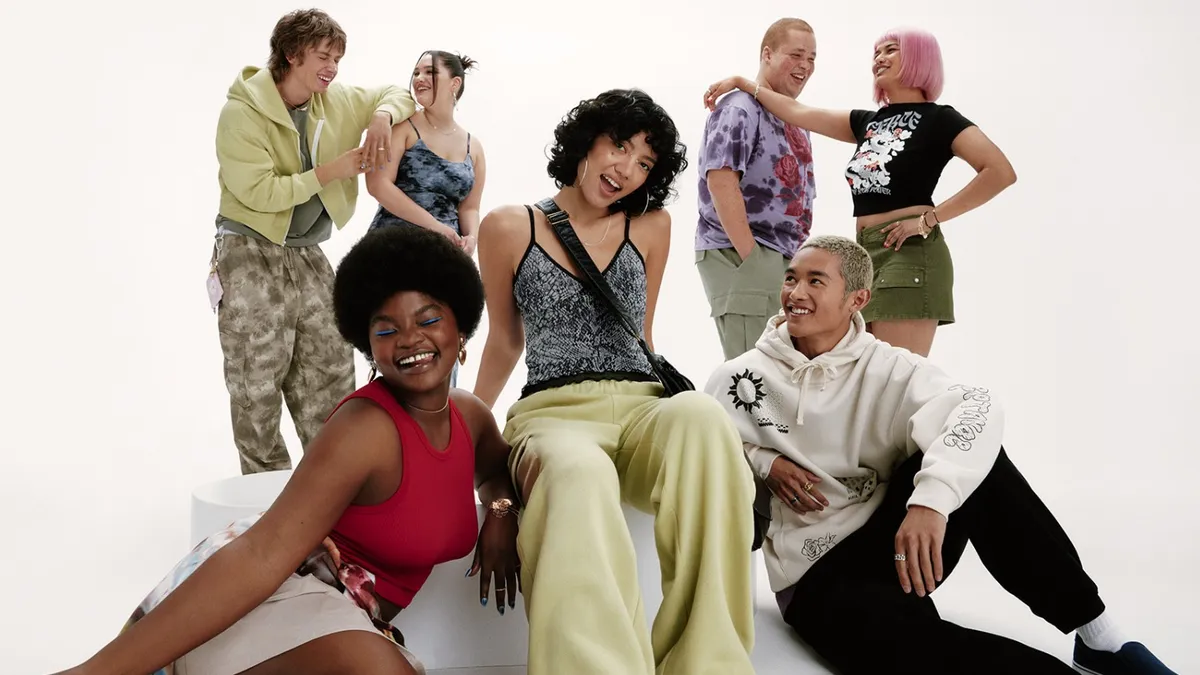 A diverse group of people hanging out, against a white background.