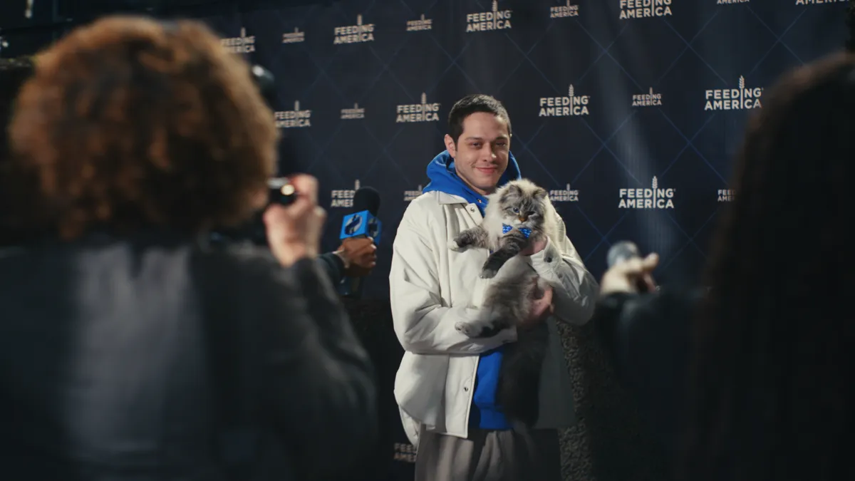 Hellmann's Mayonnaise Super Bowl ad still featuring Pete Davidson and Mayo Cat.