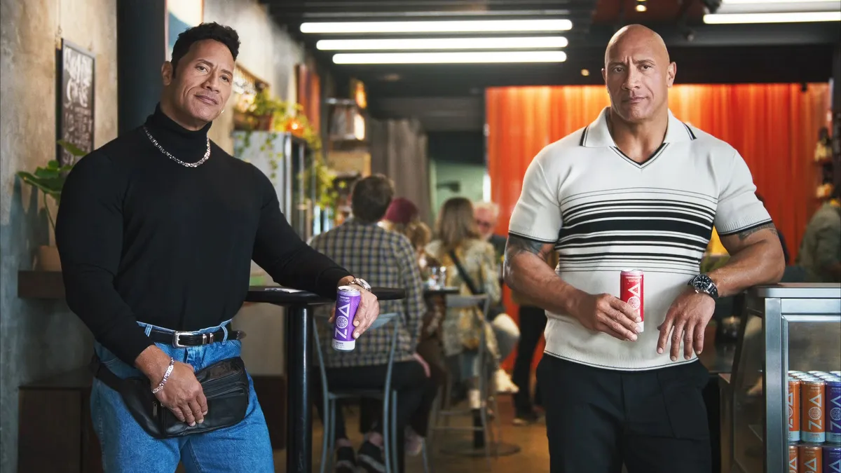 Dwayne The Rock Johnson appears twice in a Zoa Energy ad